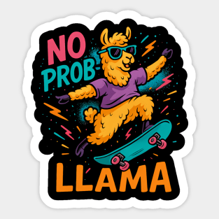 Funny 80s Retro Skateboarding Llama "No Prob-Llama" Tee Sticker